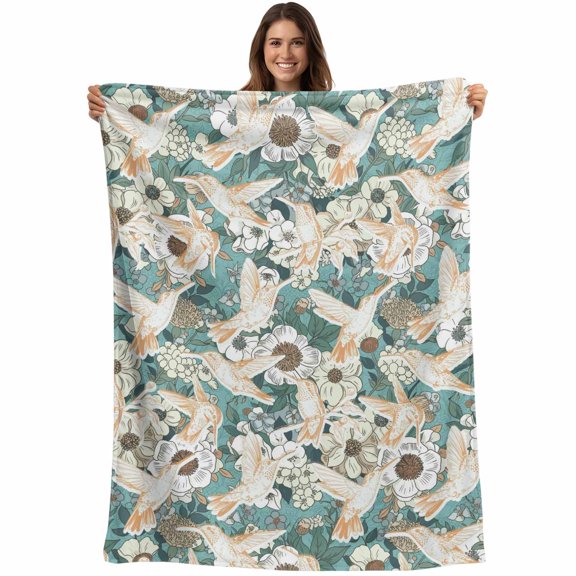 Spring Flowers Blanket Soft Cozy Warm Throw Blanket for Couch, Plush Fuzzy Flannel Fleece Blankets for Sofa, Vintage Chic Botanical Florals Birds Bed Blankets Lightweight Gifts for Women, 30"x40"