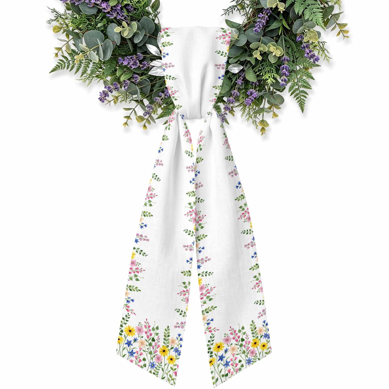 Spring Flower Ribbon Spring Flowers Blossom Wreath Sash for Front Door Pastoral Farmhouse ...