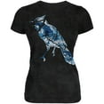 thumbnail image 1 of Spring Flowers Blue Jay Bird Juniors Soft T Shirt Charcoal Black Triblend MD, 1 of 1