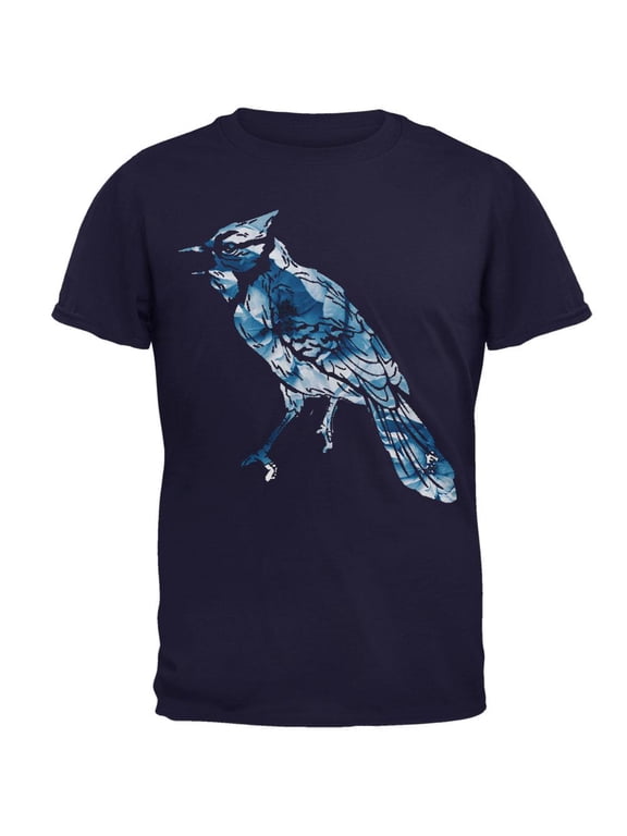 Spring Flowers Blue Jay Bird Mens T Shirt Navy LG
