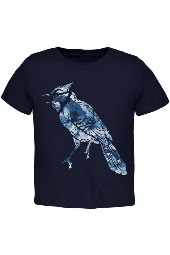Spring Flowers Blue Jay Bird Toddler T Shirt Navy 3T