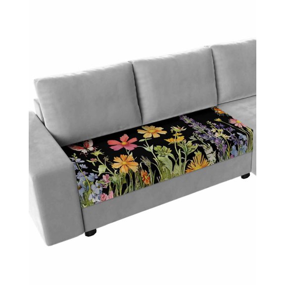 Spring Flowers Botanical Sofa Couch Cushion Covers Washable, Removable Stretchable Sectional Couch Covers, Rustic Butterfly Floral Slipcovers for L & T Shape Sofa Furniture Protector M Size 1 pc