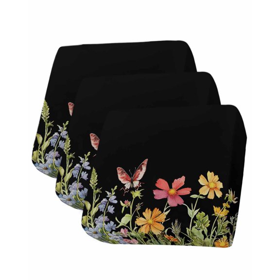 Spring Flowers Botanical Sofa Couch Cushion Covers Washable, Removable Stretchable Sectional Couch Covers, Rustic Butterfly Floral Slipcovers for L & T Shape Sofa Furniture Protector S Size 3 pcs
