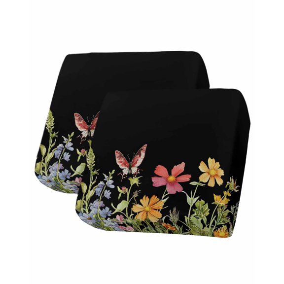 Spring Flowers Botanical Sofa Couch Cushion Covers Washable, Removable Stretchable Sectional Couch Covers, Rustic Butterfly Floral Slipcovers for L & T Shape Sofa Furniture Protector S Size 2 pcs