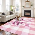 thumbnail image 1 of Spring Flowers Bow Large Area Rugs 6x9 ft Sweet Pink White Plaid Washable Rug Non Slip Indoor Carpet Absorbent Floor Mat for Living Room Bedroom Dining Room, 1 of 9