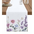 thumbnail image 1 of Spring Flowers Burlap Cotton Table Runner 13x90 Inches Long, Idyllic Lavender Botanical Blossom Motif Farmhouse Table Runners, Outdoor Dining Tablecloths Decor for Baby Shower/Party/Wedding, 1 of 6