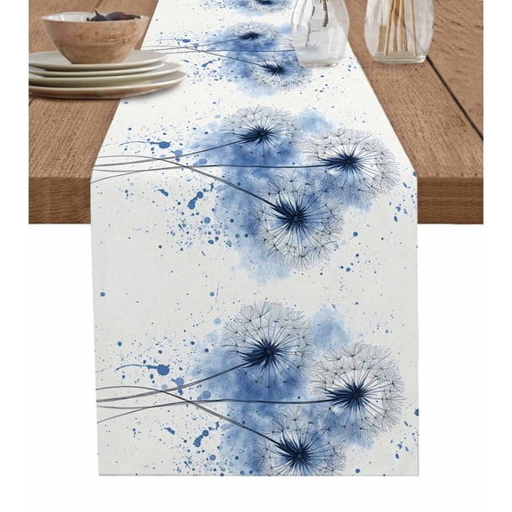 Spring Flowers Burlap Cotton Table Runner 16x72 Inches Long, Rustic Minimalism Blue Dandelion Plants Farmhouse Table Runners, Outdoor Dining Tablecloths Decor for Baby Shower/Party/Wedding