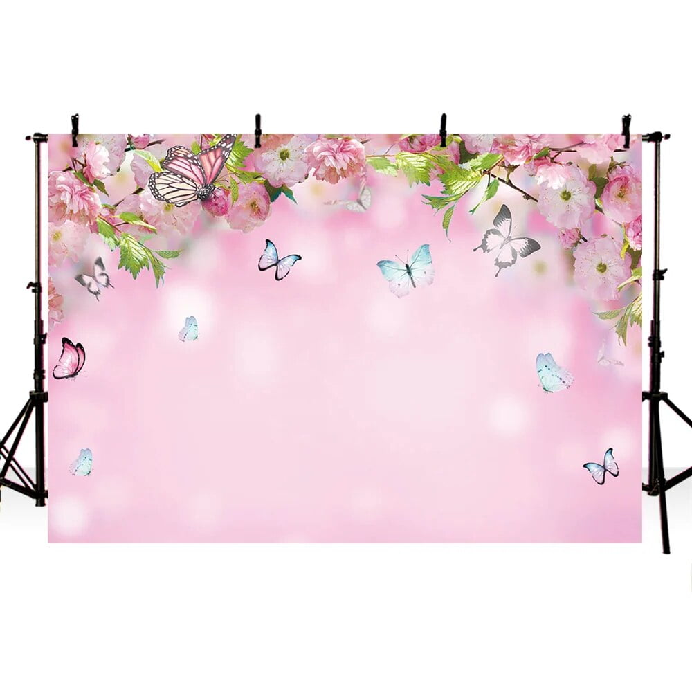 Spring Flowers Butterfly Pink Backdrops Photography Background Newborn