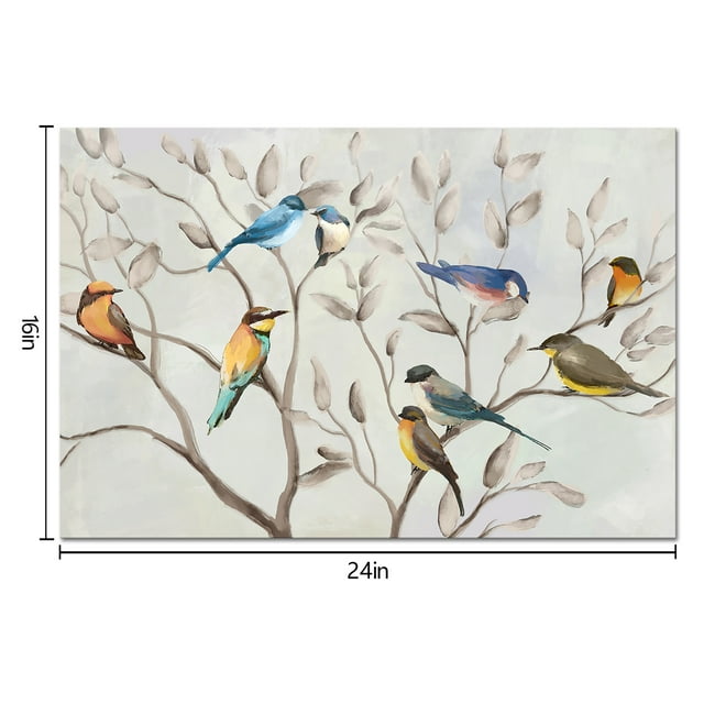 Spring Flowers Canvas Wall Art Birds on Tree Branches Picture Giclee