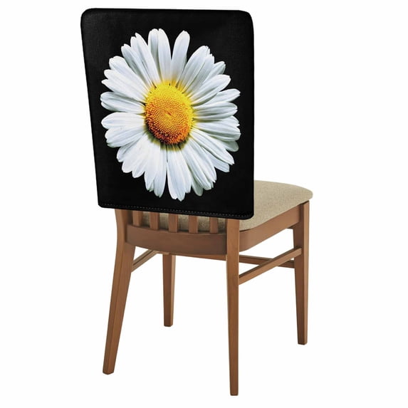 Spring Flowers Chair Covers Set of 4 White Daisy Black Background Simple Chair Back Covers Stretch Removable Washable Slipcovers Protector for Dining Room Kitchen Party Decor