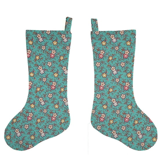 Spring Flowers Christmas Stocking by Penny's Needful Things (Teal) (Two Stocking)