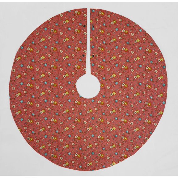 Spring Flowers Christmas Tree Skirt By Penny's Needful Things (Red) (Round)