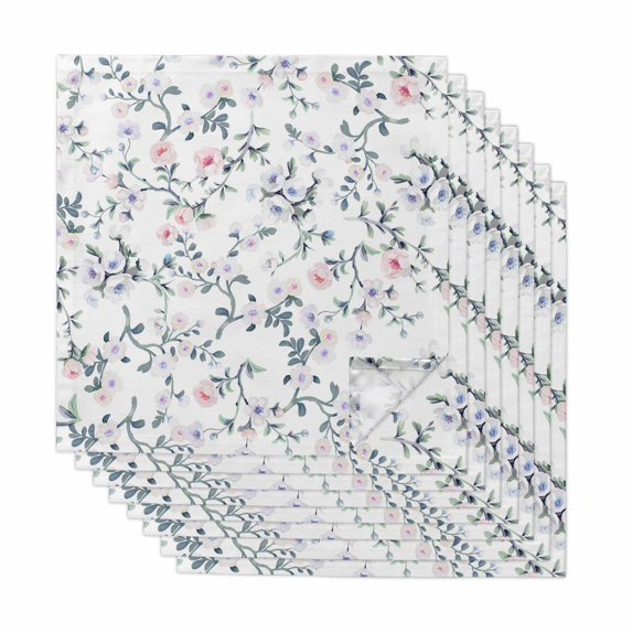 Spring Flowers Cloth Napkins, Blue Pink Floral Leaves Pastoral Botanical Washable and Reusable Dinner Napkins Set of 8, Table Napkin for Kitchen Party Birthday Wedding Hotel Housewarming 20"x20"