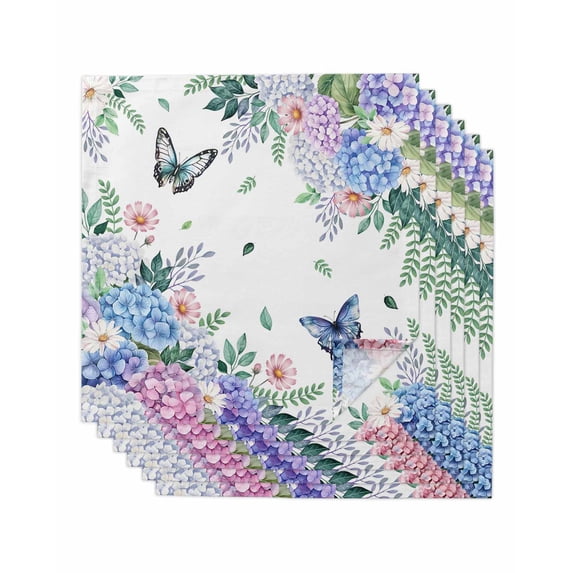 Spring Flowers Cloth Napkins Set of 6 Reusable Dinner Napkins, Watercolor Floral Butterflies Botanical Cocktail Napkin Washable Table Napkins for Wedding/Holiday Party/Baby Shower 20"x20"