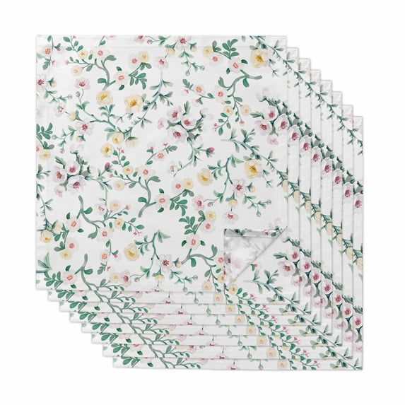 Spring Flowers Cloth Napkins, Yellow Pink Floral Leaves Country Farm Plants Washable and Reusable Dinner Napkins Set of 8, Table Napkin for Kitchen Party Birthday Wedding Hotel Housewarming 20"x20"