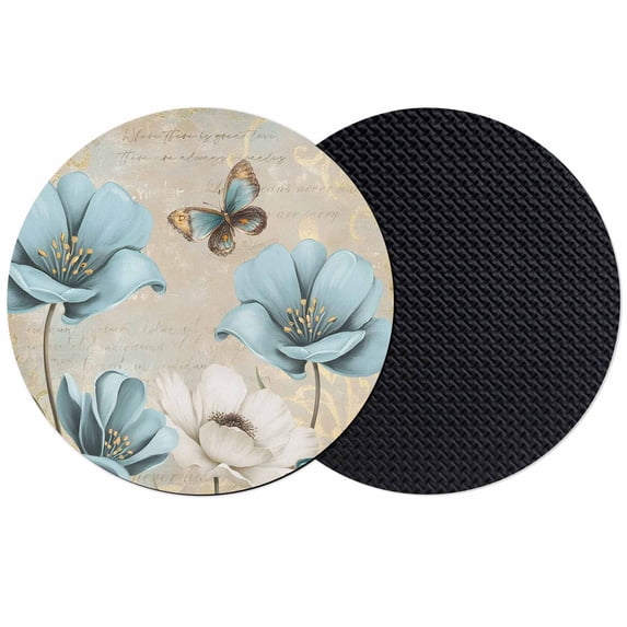 Spring Flowers Coasters Set of 2, Absorbent Coasters for Drinks, Vintage Rustic Tulips Floral Butterfly Khaki Coaster for Desk Coffee Table Protection, Home Decor House Warming Gifts 4"