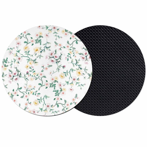 Spring Flowers Coasters Set of 2, Absorbent Coasters for Drinks, Yellow Pink Floral Leaves Country Farm Plants Coaster for Desk Coffee Table Protection, Home Decor House Warming Gifts 4"