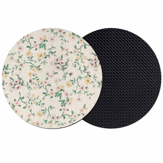 Spring Flowers Coasters Set of 2, Absorbent Coasters for Drinks, Yellow Pink Floral Leaves Vintage Country Plants Coaster for Desk Coffee Table Protection, Home Decor House Warming Gifts 4"