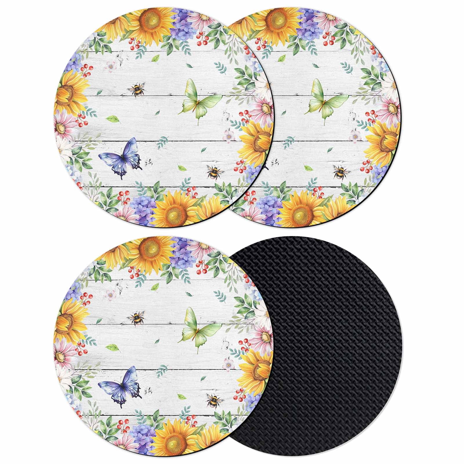 Spring Wool Coasters Spring Flowers Coasters Set of 4, Absorbent Coasters for Drinks ...