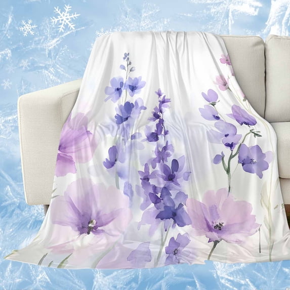 Spring Flowers Cooling Blanket,Lightweight Breathable Summer Throw Blanket with Double Sided Cold Effect,Watercolor Idyllic Lavender Purple Plant Picnic Blankets Bed Sheet for Hot Sleepers 40"x60"