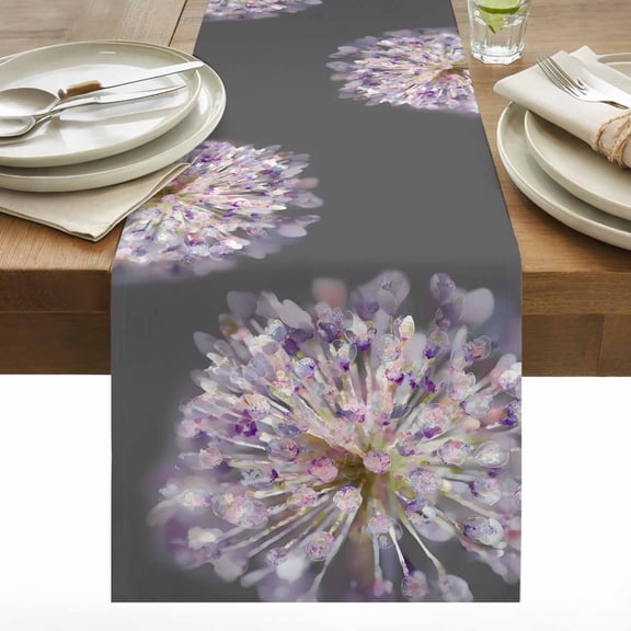 Spring Flowers Cotton Linen Table Runner Watercolor Fantasy Purple Pink Dandelion Floral Plant Dining Table Runners for Home Decor Party Dining Room Restaurant Kitchen 13" x 36"
