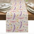 thumbnail image 1 of Spring Flowers Cotton Linen Table Runner Watercolor Purple Yellow Floral Purple Dragonfly Linen Texture Dining Table Runners for Home Decor Party Dining Room Restaurant Kitchen 13" x 48", 1 of 8