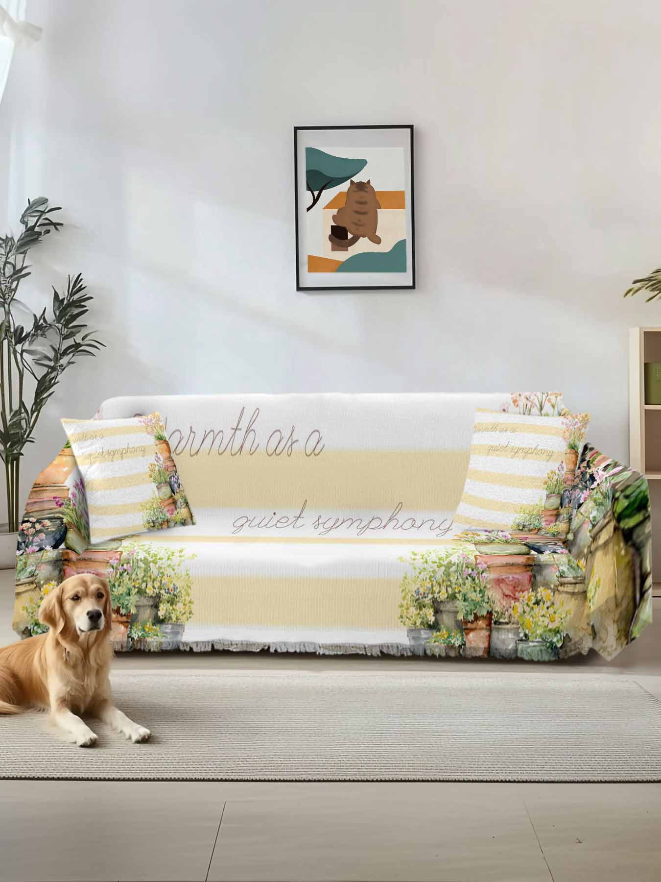 Couch Pot Spring Flowers Couch Cover for 2 Cushion Sofa, Country Botanical ...