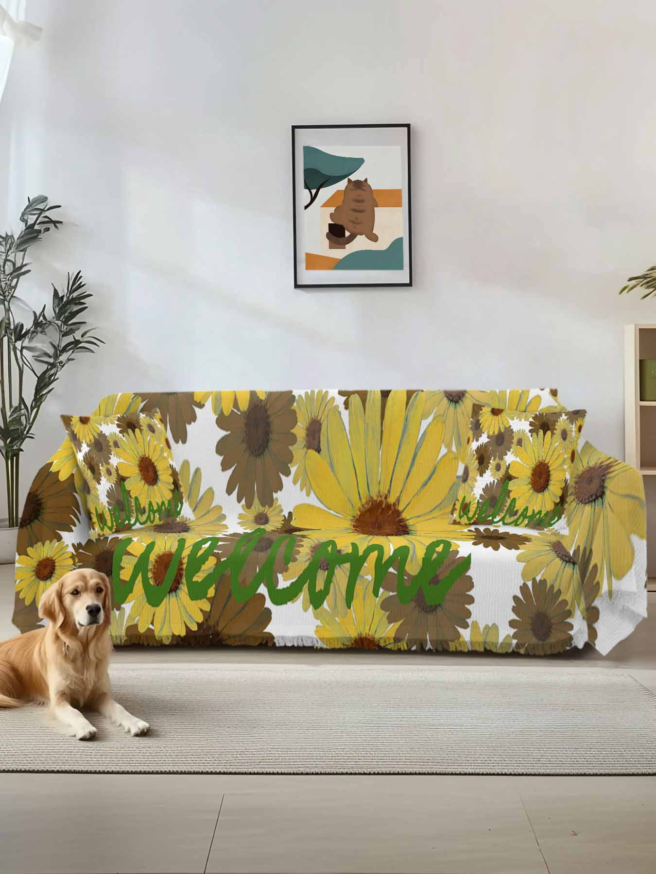Spring Flowers Couch Cover for 2 Cushion Sofa, Farmhouse Botanical ...