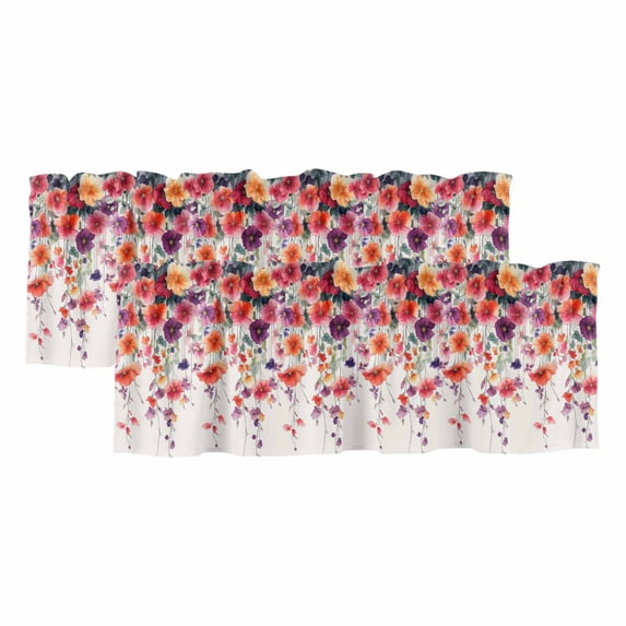 Spring Flowers Curtain Valances for Windows, Kitchen Valance Window Treatments Panel 2 Pack, Weeping Blossom Vine Floral Leaves Rod Pocket Short Curtains for Bathroom Bedroom 60 x 18 Inch