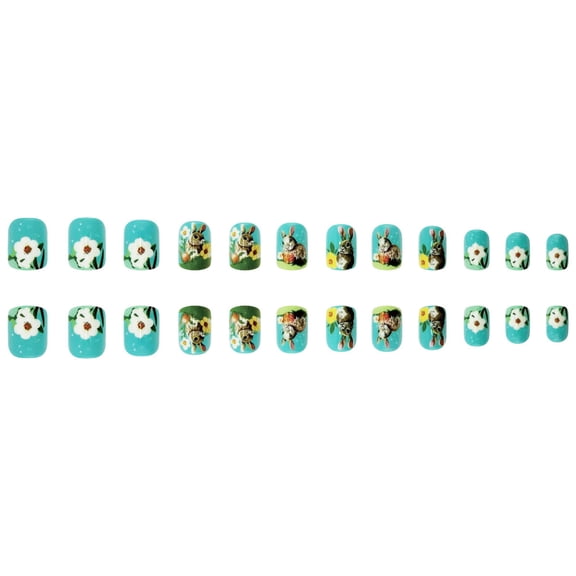 Spring Flowers Cute Rabbits Graffiti Wear Nail Finished Nail Art 24Pcs
