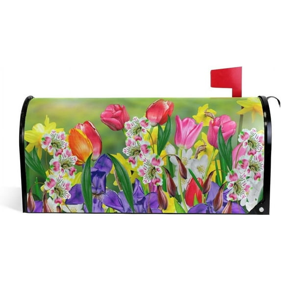 Spring Flowers Daffodils and Tulips Magnetic Mailbox Cover Standard Size-18"x 20.8"