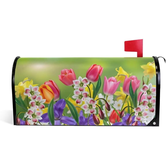 Spring Flowers Daffodils and Tulips Magnetic Mailbox Cover Standard Size-18"x 20.8"