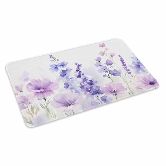 Spring Flowers Doormat Outdoor Entrance 24"x36", Watercolor Idyllic Lavender Purple Plant Absorb Moisture Dirt Door Mats, Non-Slip Rubber Backing Floor Mats Indoor, Low-Profile Front Door Rugs