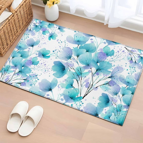 Spring Flowers Entryway Rug 2'x3' Non Slip Front Door Mats, Blue Botanical Watercolor Wildflowers Entrance Rugs Indoor Outdoor Carpet, Washable Floor Mats Small Area Rug for Bedroom Kitchen