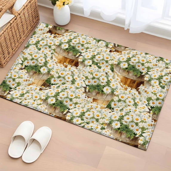 Spring Flowers Entryway Rug 2'x3' Non Slip Front Door Mats, Botanical Blossom White Daisy Floral Entrance Rugs Indoor Outdoor Carpet, Washable Floor Mats Small Area Rug for Bedroom Kitchen