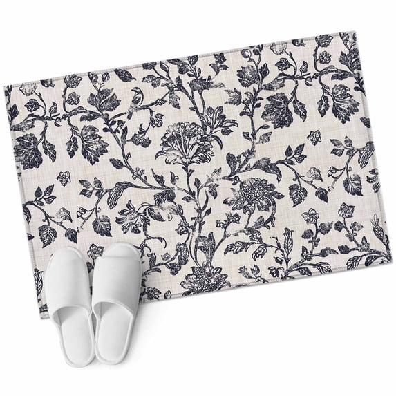 Spring Flowers Entryway Rug 2x3 Area Rug Washable Indoor Doormat Small Bathroom Rugs Low Pile Accent Throw Rugs Farmhouse Dark Blue Pastoral Floral Leaf Floor Carpet for Kitchen Bedroom Entrance