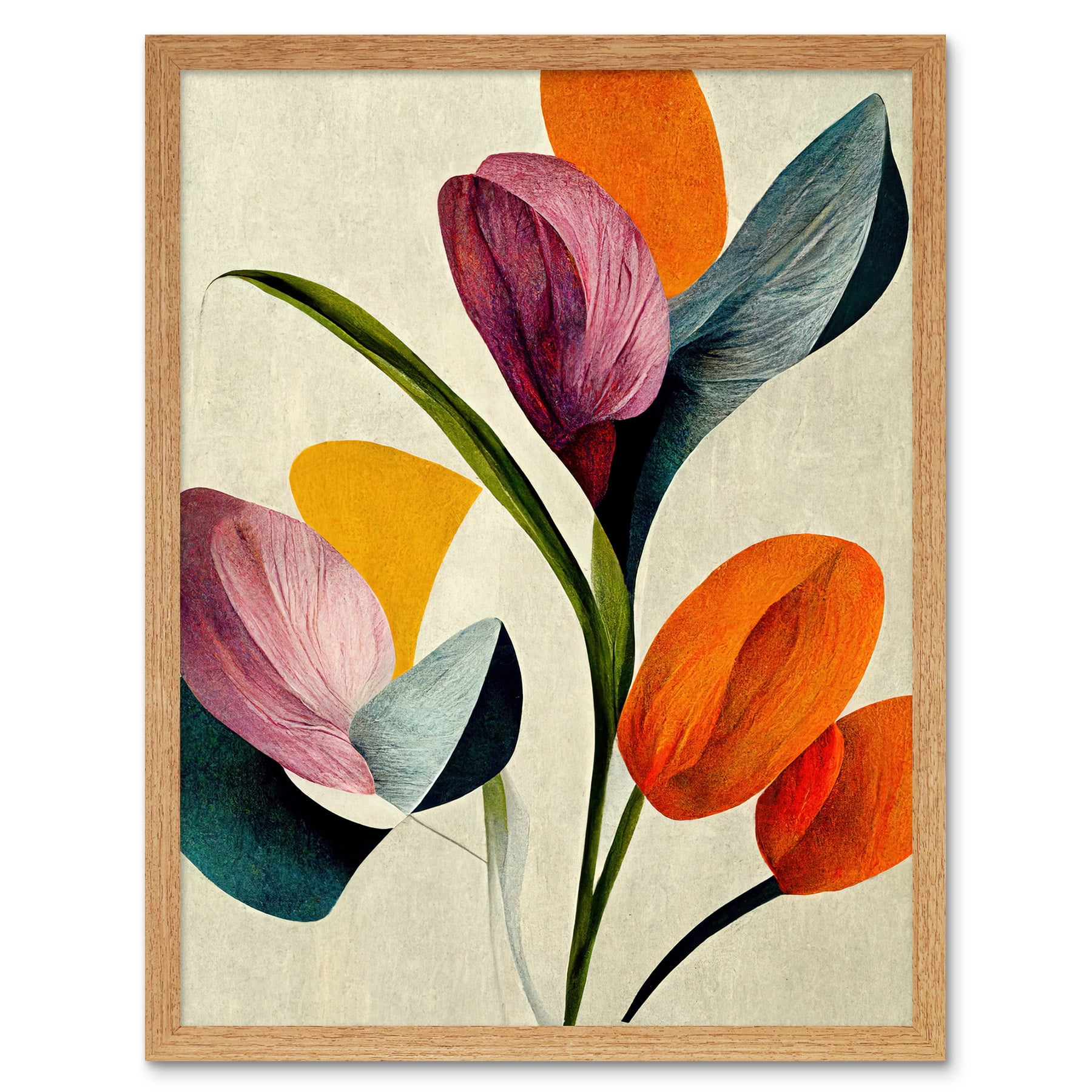 Spring Flowers Floral Bouquet Bold Abstract Boho Coral Mustard Art ...