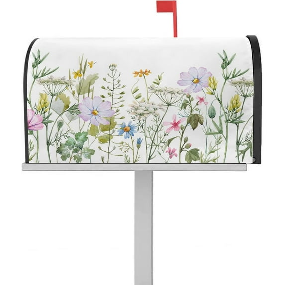 Spring Flowers Floral Mailbox Cover Magnetic Mailbox Wraps, Colorful Wild Flowers Mailbox Covers Standard Size 18x21 inch,Summer Floral Mail Wrap Post Letter Box Decoration for Outdoor Gardern Yard