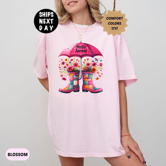 Spring Flowers Floral Rain Boots Hello Spring T-Shirt All Size S-3XL