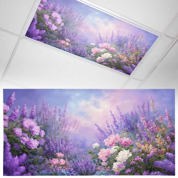 Spring Flowers Fluorescent Light Covers Oil Painting Pink Purple White Lavender Floral Gradient Pink Magnetic Light Filters Ceiling Lighting Panel Shade for Classroom Office Home 2 x 4 ft, 1 Pack