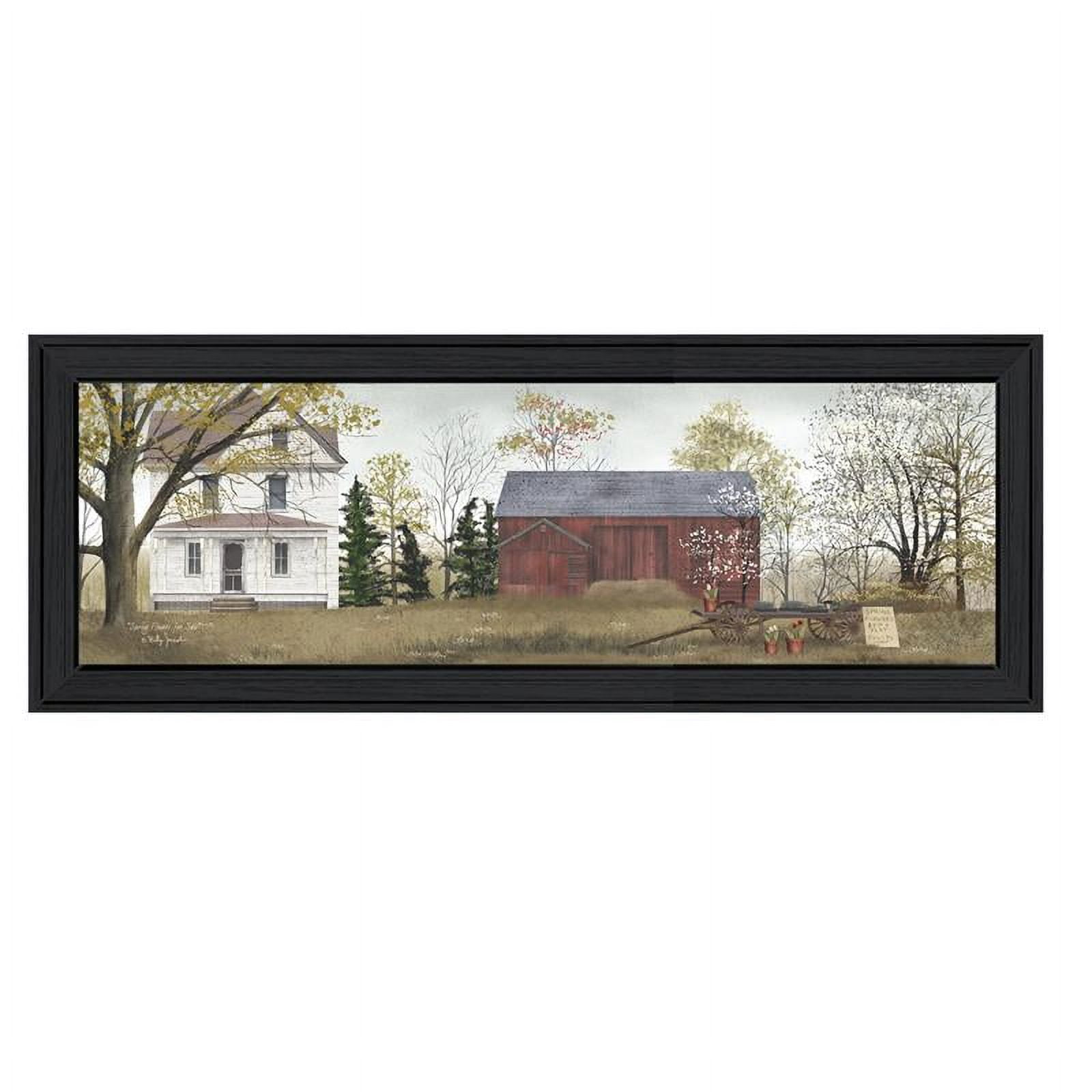 Spring Flowers Farm Scene Black Framed Canvas Wall Art