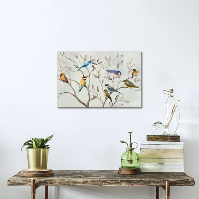 Spring Flowers Framed Canvas Wall Art Clearance Birds on Tree Branches Picture Giclee Prints