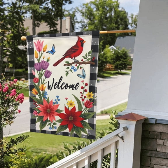 Spring Flowers Garden Flag 12 X 18 Inch Double Sided Cardinal Red Bird Butterfly Flowers Seasonal Welcome Yard Outdoor Flag