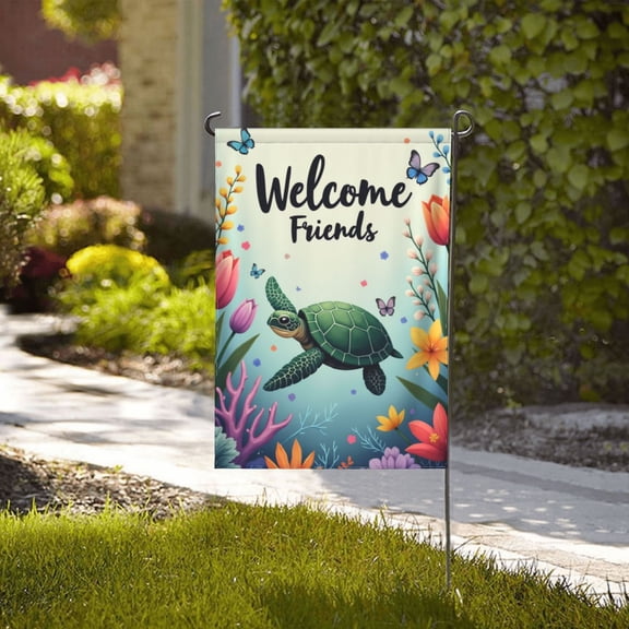 Spring Flowers Garden Flag 12 X 18 Inch Double Sided Summer Beach Sea Turtle Blue Ocean Welcome Friends Seasonal Welcome Yard Outdoor Flag Holiday Gifts