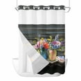 thumbnail image 1 of Spring Flowers No Hook Shower Curtain with Snap in Liner Yellow Red Pink Purple Flower Gray Wood Grain Waterproof Bathroom Shower Curtain with See Through Top Window for Bathtub 72" x 84", 1 of 9