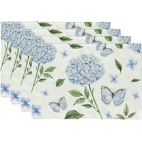Spring Flowers Hydrangea Blue Placemats 18x12 Inches Set of 4, Floral Farmhouse Seasonal Indoor Outdoor Anniversary Table Mats Decoration for Home