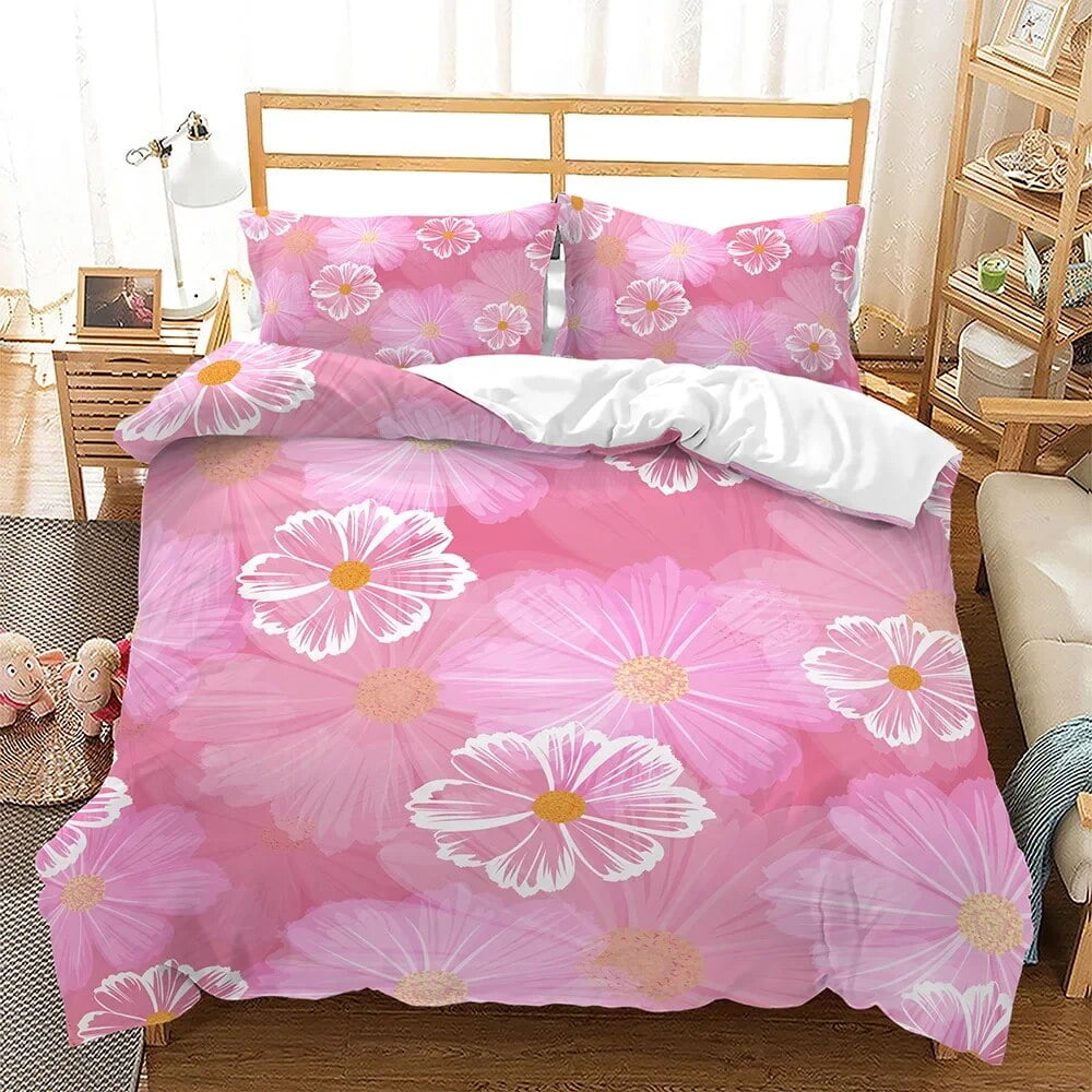 Spring Flowers King Duvet Cover Pink Sakura Bedding Set Girls Cherry