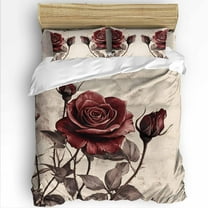 Spring Flowers King Size Comforter Set, Retro Rose Bud Elegant Floral Soft Bedding for All Seasons, 4 Pcs Bed Set with 1Comforter (90"x106") ,1 Sheet(94"x116"), 2 Pillowcases (19"x35")