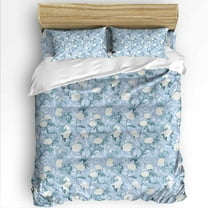 Spring Flowers King Size Comforter Set, Retro White Floral Blue Retro Texture Soft Bedding for All Seasons, 4 Pcs Bed Set with 1Comforter (90"x106") ,1 Sheet(94"x116"), 2 Pillowcases (19"x35")