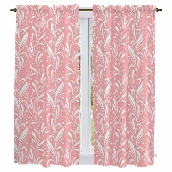 Spring Flowers Kitchen Curtains 63 Inch Length, Country Retro Floral Botanical Pink Tiers Curtains for Living Room Berdoom Bathroom, Light Filtering Drapes Window Treatment 2 Panels 42"Wx63"L